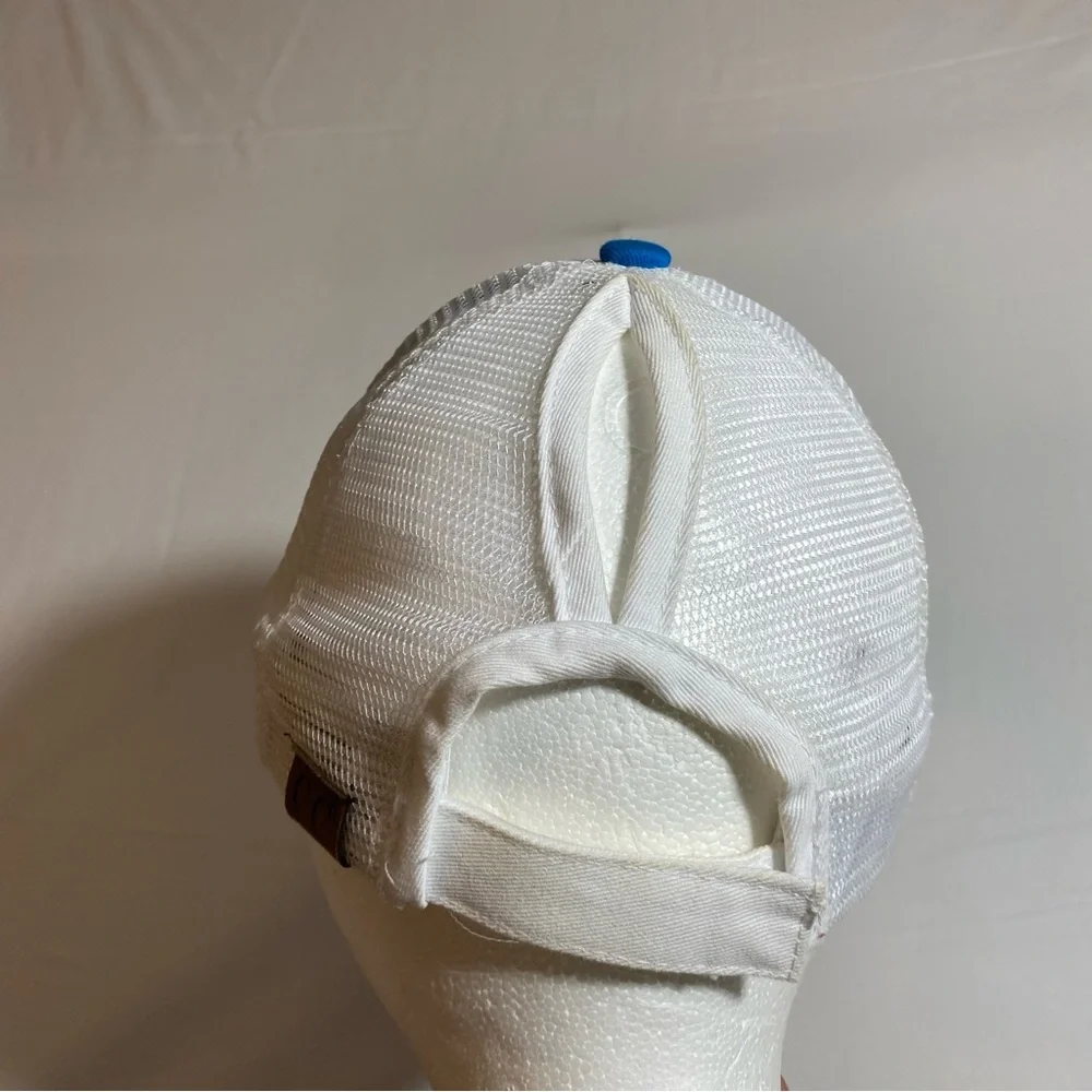 Girlie Girl Pony Tail Hat Betsy Cow Hat Baseball Cap Mesh White Blue Cap